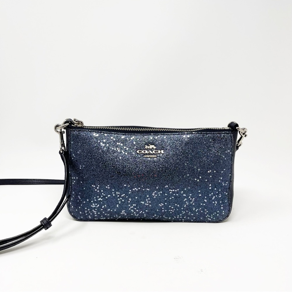 Coach Top Handle Pouch With Star Glitter Crossgrain Leather Bag Crossbody - Picture 2 of 12